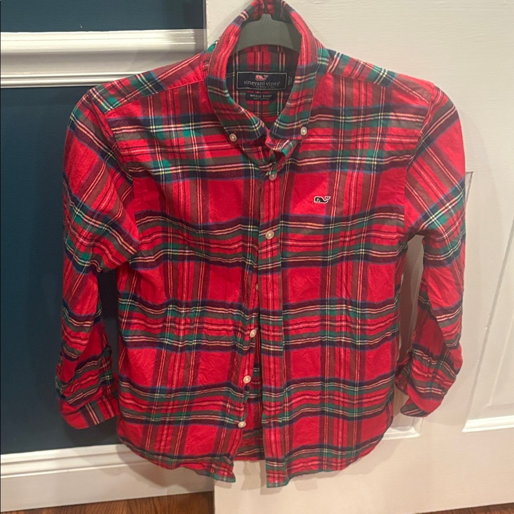 Boys Vineyard Vines Red and Green Flannel Plaid Shirt Perfect for Christmas !